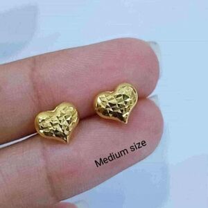 18k Pure Gold SD Gold Heart Stud Earrings Medium Size 💯 Real Gold Pawnable LW